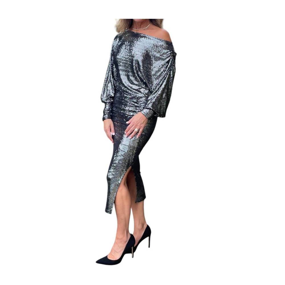 NEW DIXIE bianca studio sparkle boat neck dress in black - Picture 1 of 2